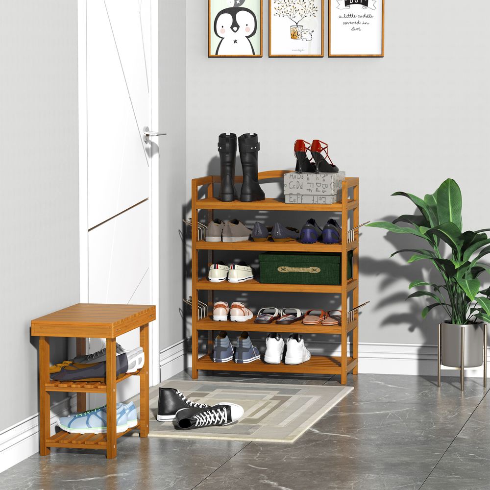 5-Tier Shoe Rack Acacia Wood Shoe Storage Shelf Teak - Shoe Storage from HOMCOM