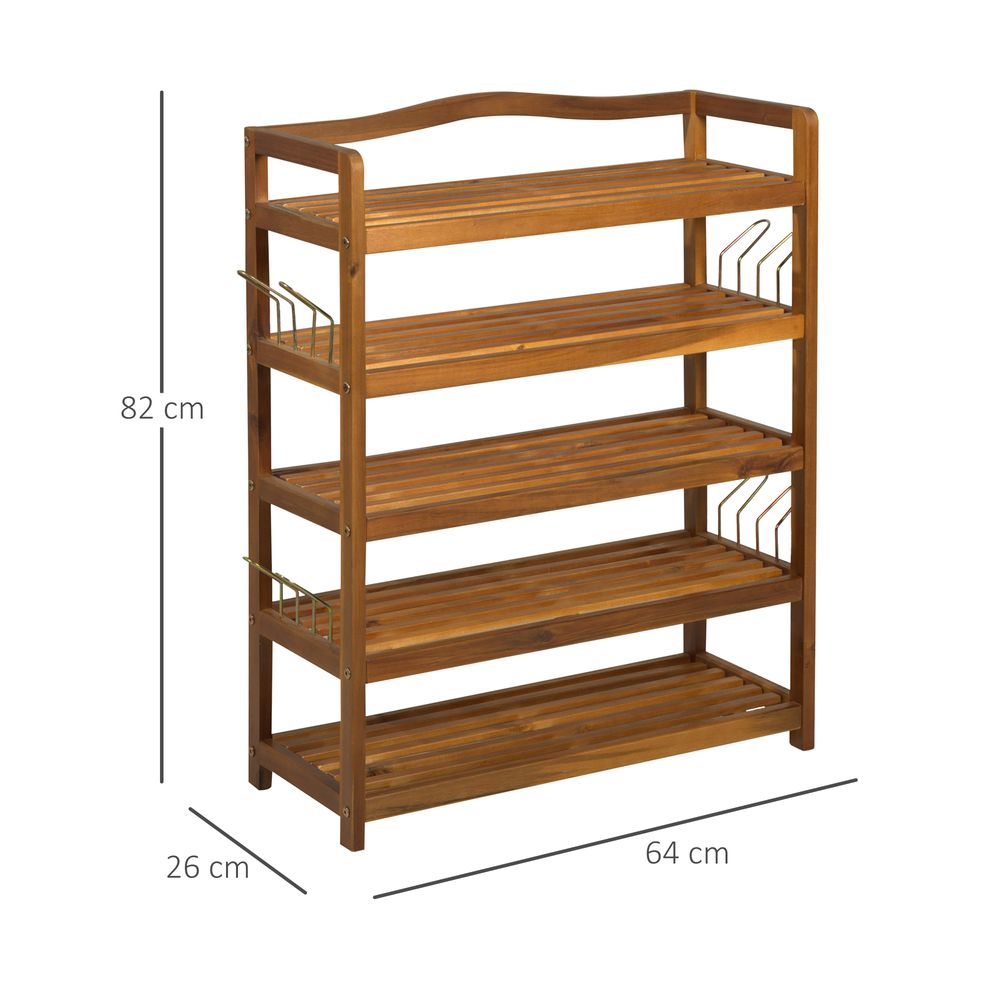 5-Tier Shoe Rack Acacia Wood Shoe Storage Shelf Teak - Shoe Storage from HOMCOM
