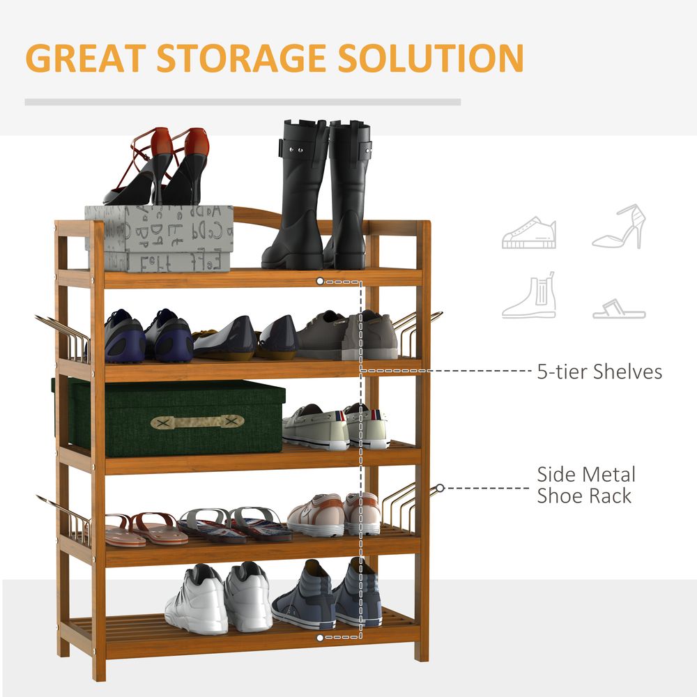 5-Tier Shoe Rack Acacia Wood Shoe Storage Shelf Teak - Shoe Storage from HOMCOM