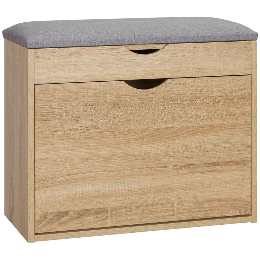 Entryway Shoe Bench with Cushion Storage Cabinet for Living Room Natural by HOMCOM