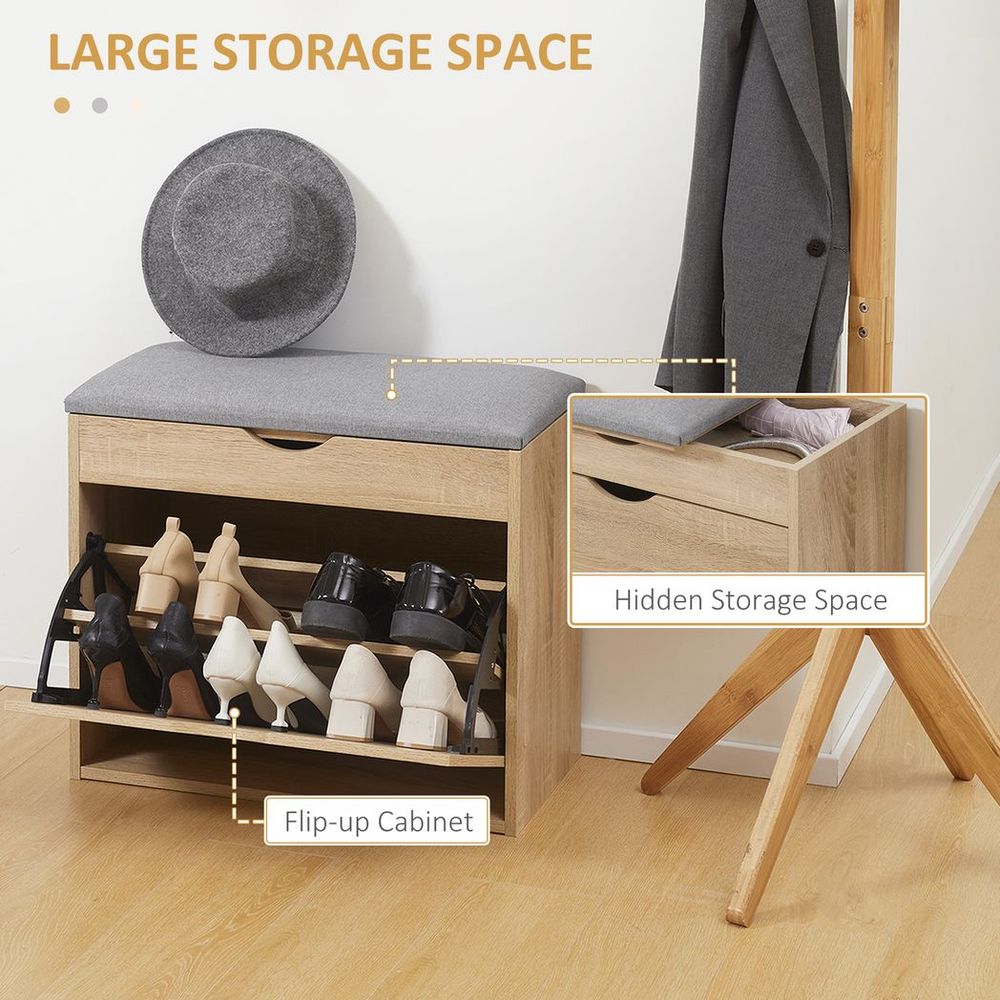 Entryway Shoe Bench with Cushion Storage Cabinet for Living Room Natural - Shoe Storage from HOMCOM
