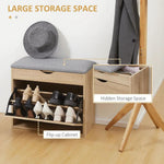 Entryway Shoe Bench with Cushion Storage Cabinet for Living Room Natural by HOMCOM