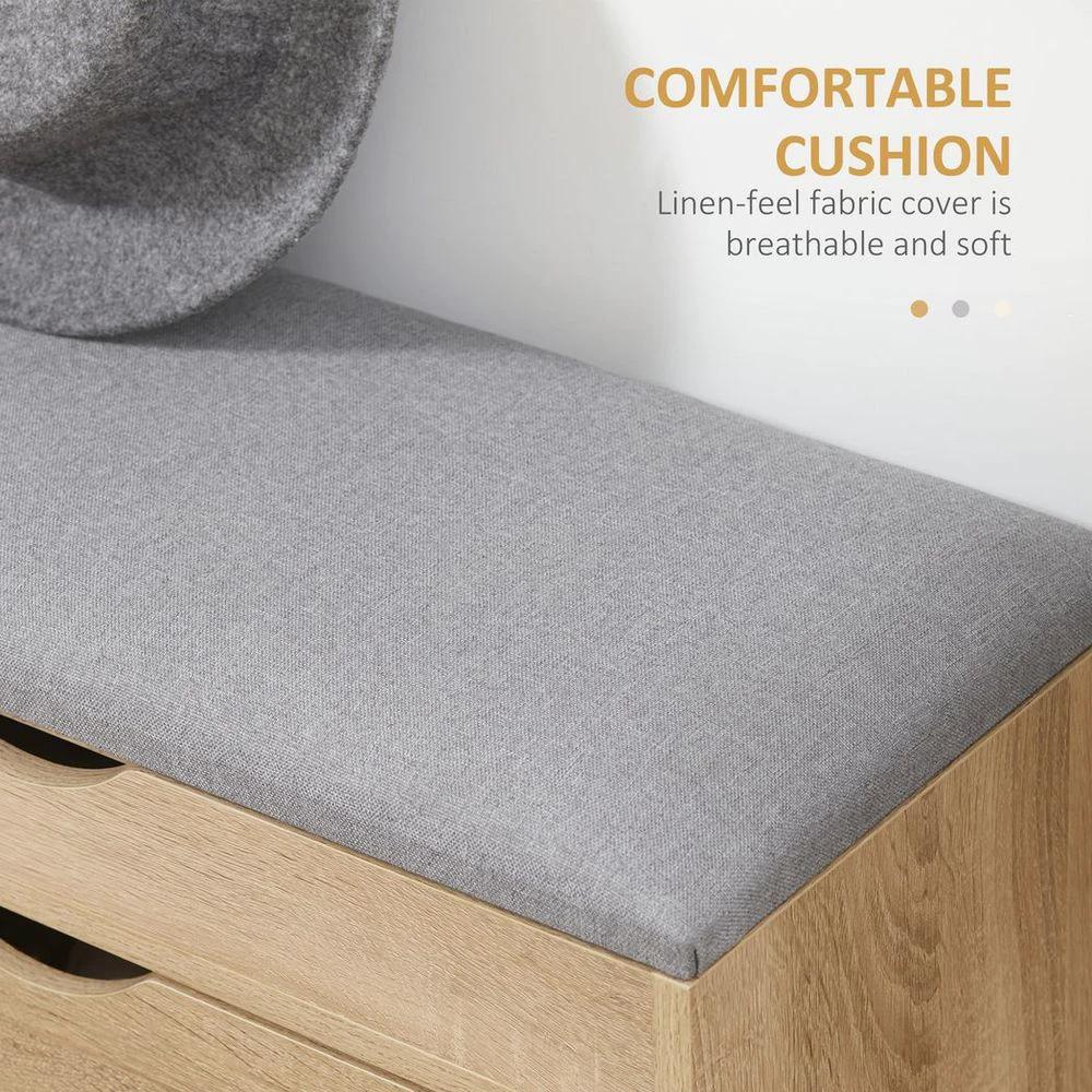 Entryway Shoe Bench with Cushion Storage Cabinet for Living Room Natural by HOMCOM