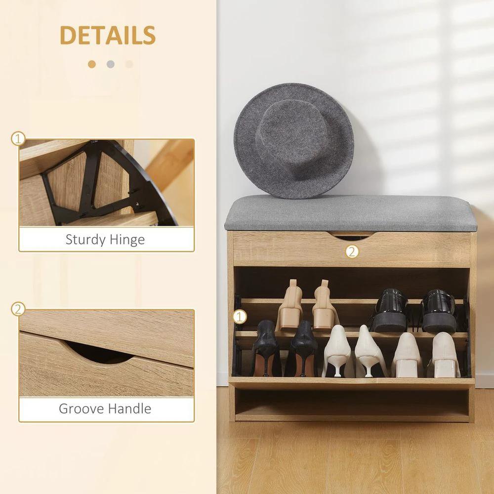 Entryway Shoe Bench with Cushion Storage Cabinet for Living Room Natural by HOMCOM
