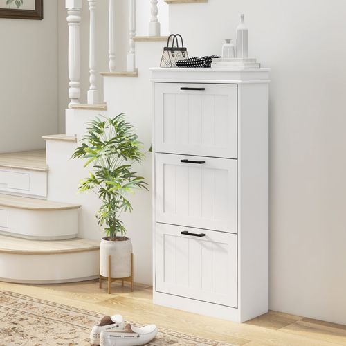 HOMCOM Slim Shoe Storage Cabinet with 3 Flip Drawers for Entryway, White - Shoe Storage from HOMCOM