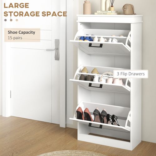 HOMCOM Slim Shoe Storage Cabinet with 3 Flip Drawers for Entryway, White - Shoe Storage from HOMCOM