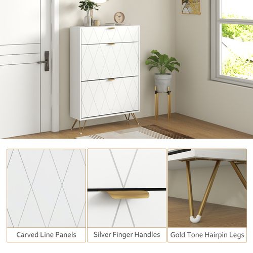 HOMCOM Slim Shoe Storage Cabinet with Flip Drawers for Entryway, Hallway, White - Shoe Storage from HOMCOM