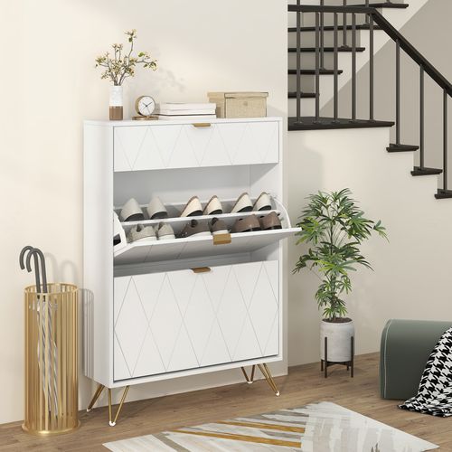 HOMCOM Slim Shoe Storage Cabinet with Flip Drawers for Entryway, Hallway, White - Shoe Storage from HOMCOM