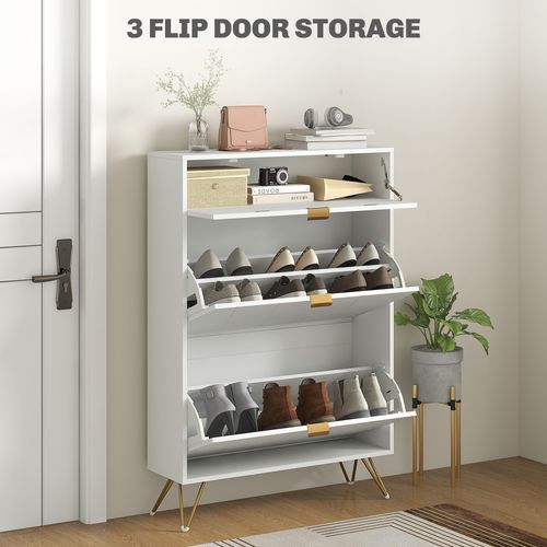 HOMCOM Slim Shoe Storage Cabinet with Flip Drawers for Entryway, Hallway, White - Shoe Storage from HOMCOM