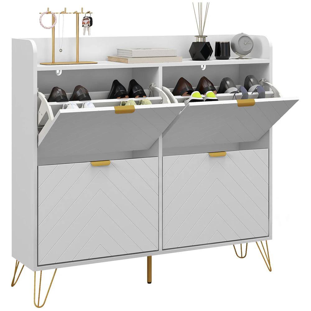 Narrow Shoe Storage Cabinet with 4 Flip Drawers for 16 Pairs of Shoes by HOMCOM