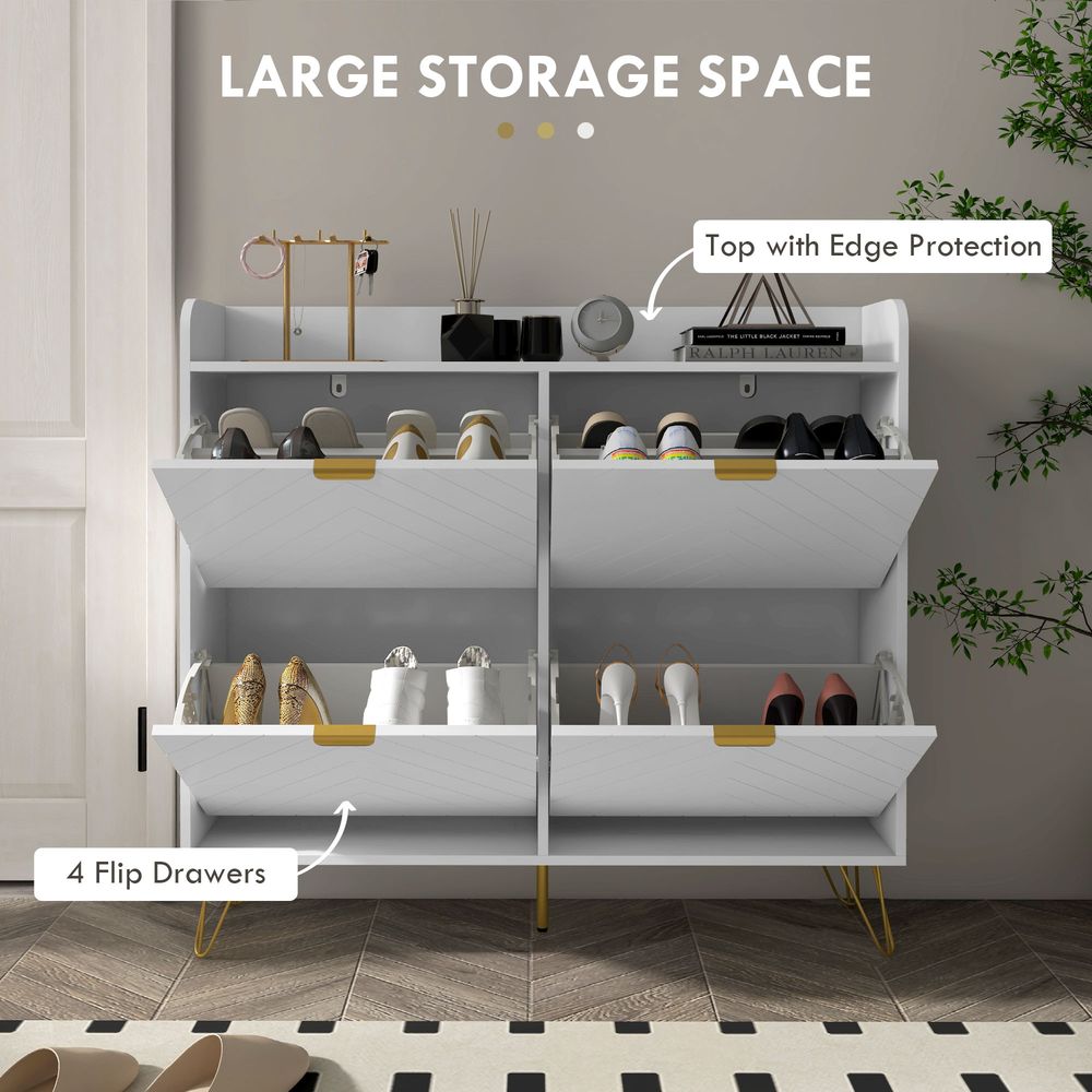 Narrow Shoe Storage Cabinet with 4 Flip Drawers for 16 Pairs of Shoes - Shoe Storage from HOMCOM