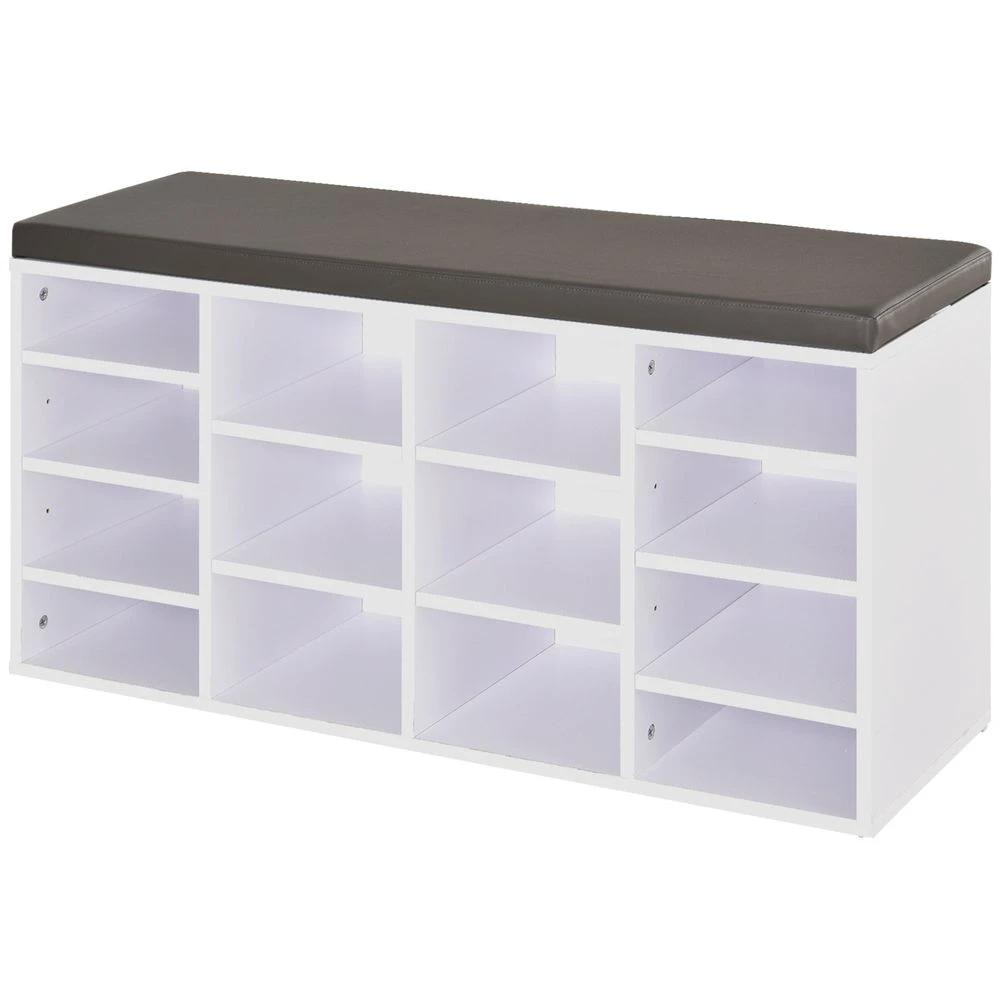 PU Leather 14-Compartment Shoe Storage Bench Brown/White by HOMCOM