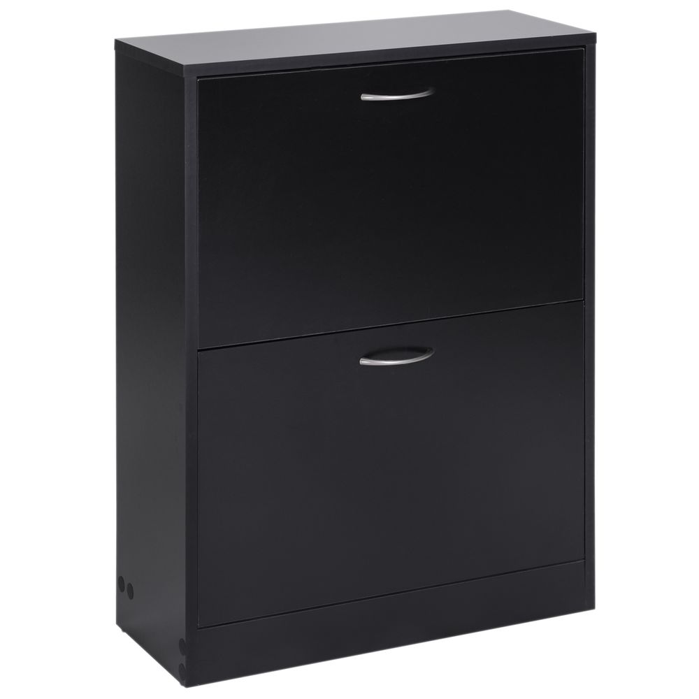 Shoe Cabinet Storage Cupboard 2-Tier Wood 12 Pairs Black - Shoe Storage from HOMCOM