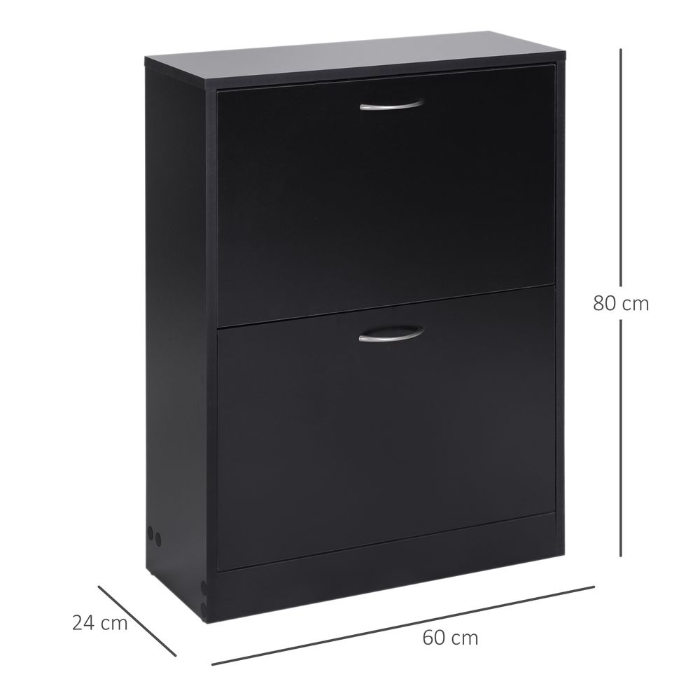Shoe Cabinet Storage Cupboard 2-Tier Wood 12 Pairs Black - Shoe Storage from HOMCOM