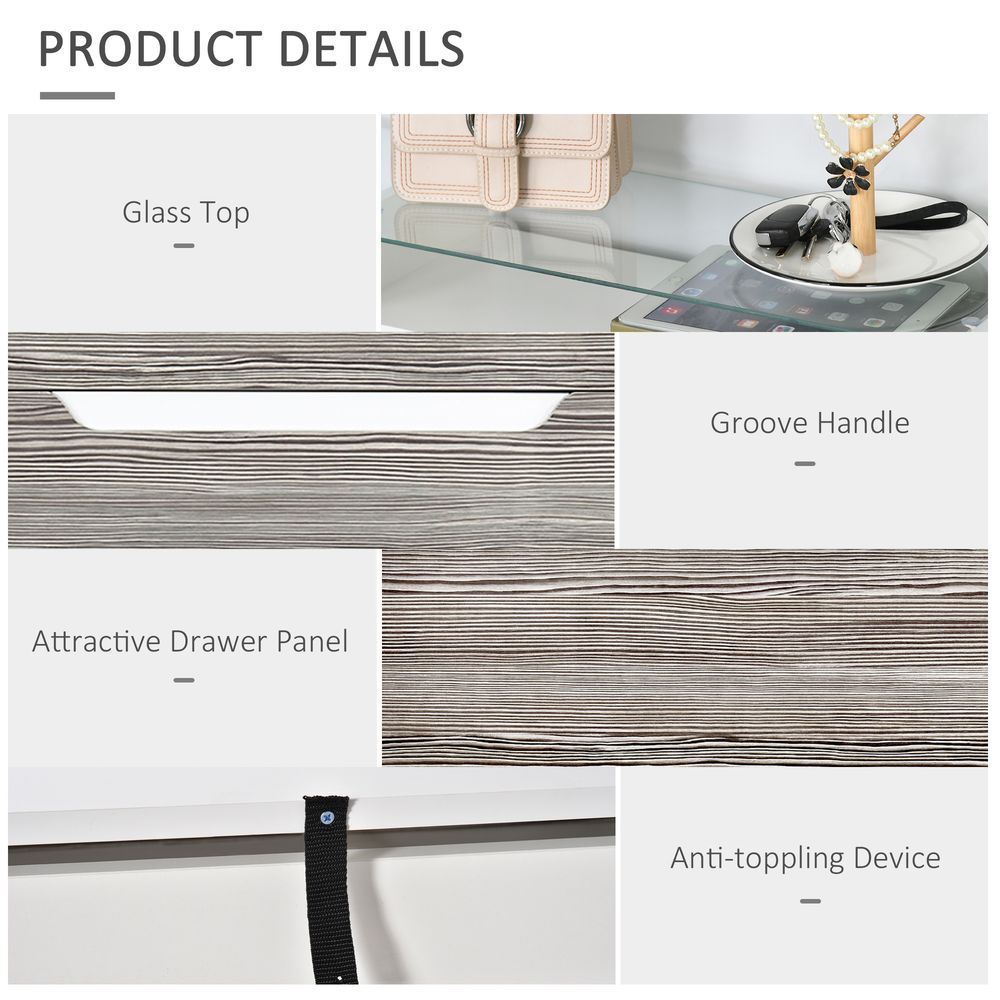 Shoe Cabinet w/ 3 Drawers High Gloss Storage Cupboard w/ Glass Top Grey - Shoe Storage from HOMCOM