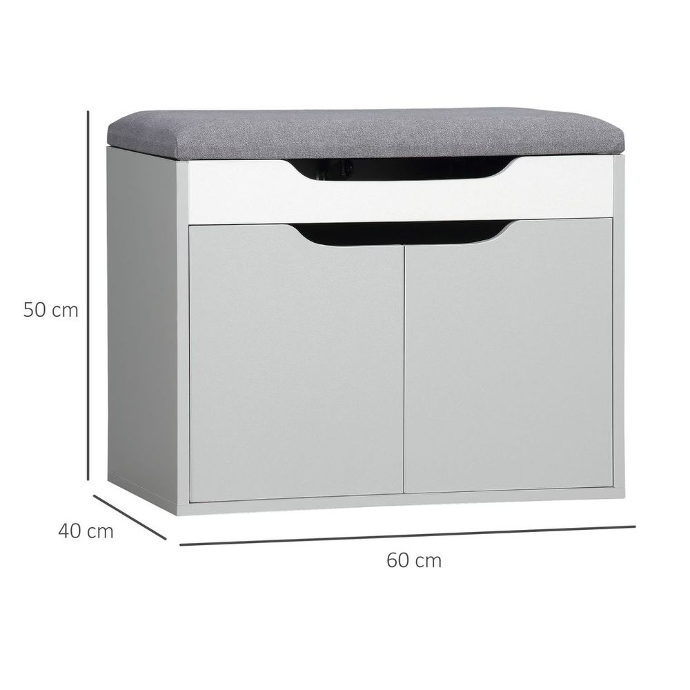 Shoe Storage Bench w/ Cabinet Adjustable Shelf and Cushion for Entryway Grey - Shoe Storage from HOMCOM