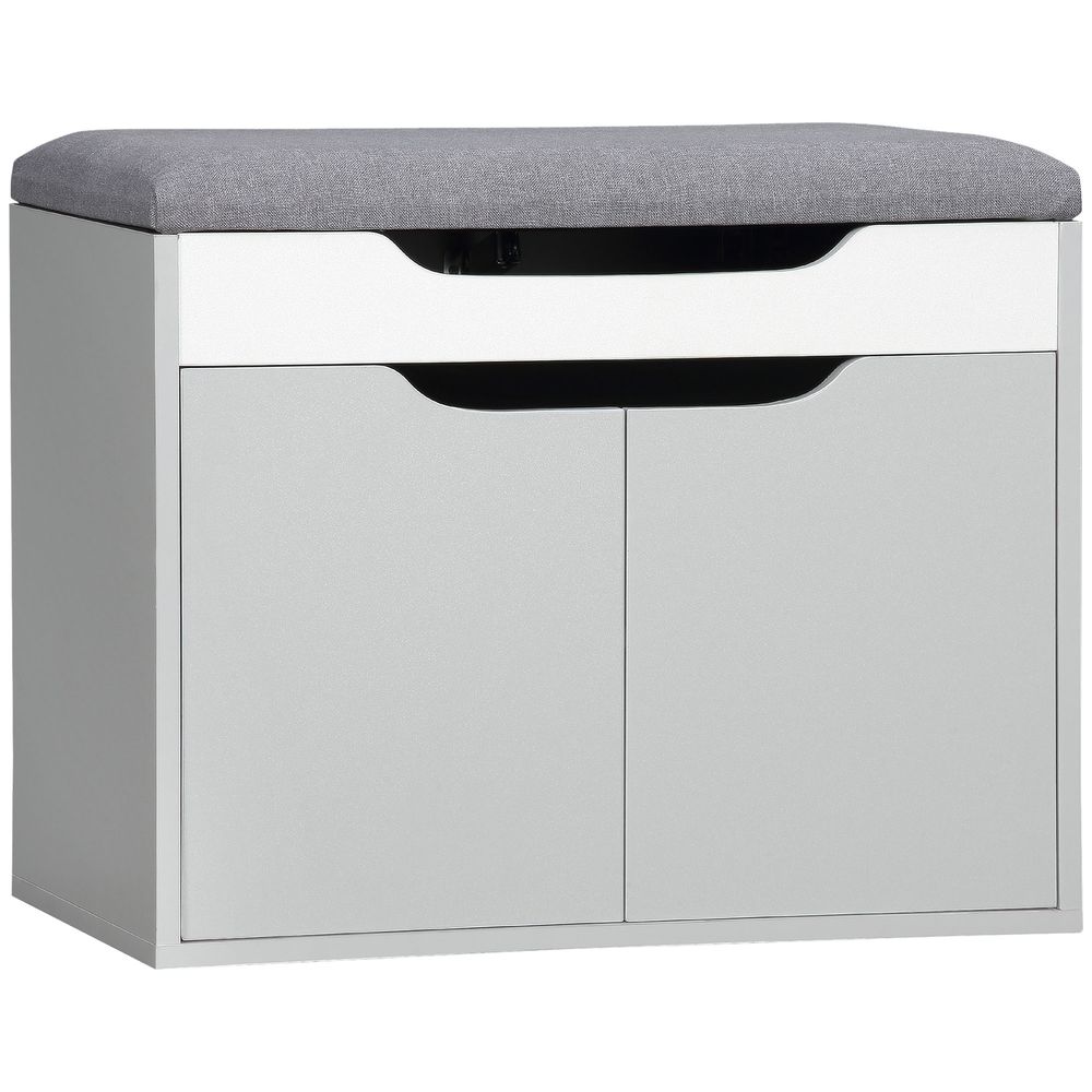 Shoe Storage Bench w/ Cabinet Adjustable Shelf and Cushion for Entryway Grey - Shoe Storage from HOMCOM