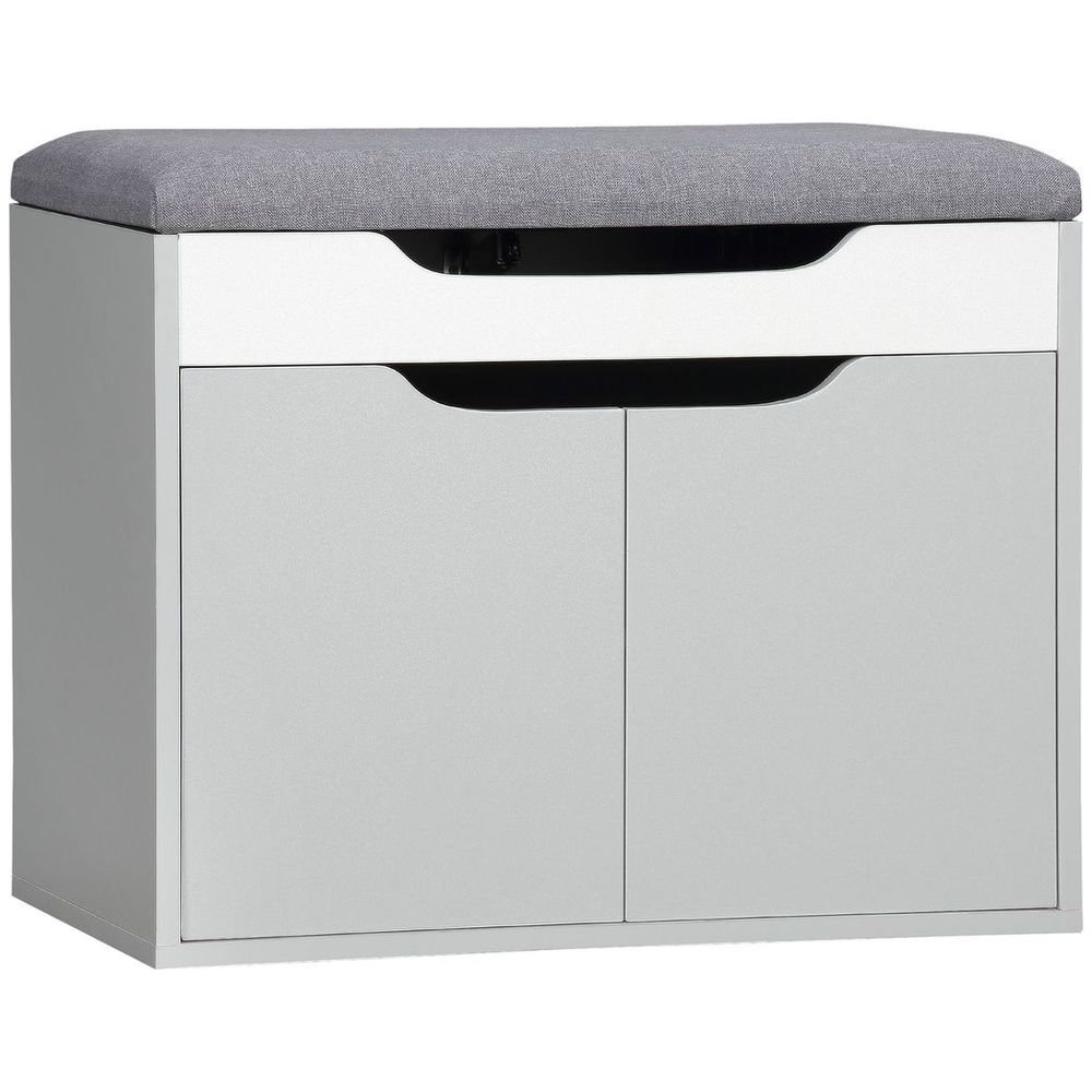 Shoe Storage Bench w/ Cabinet Adjustable Shelf and Cushion for Entryway Grey - Shoe Storage from HOMCOM
