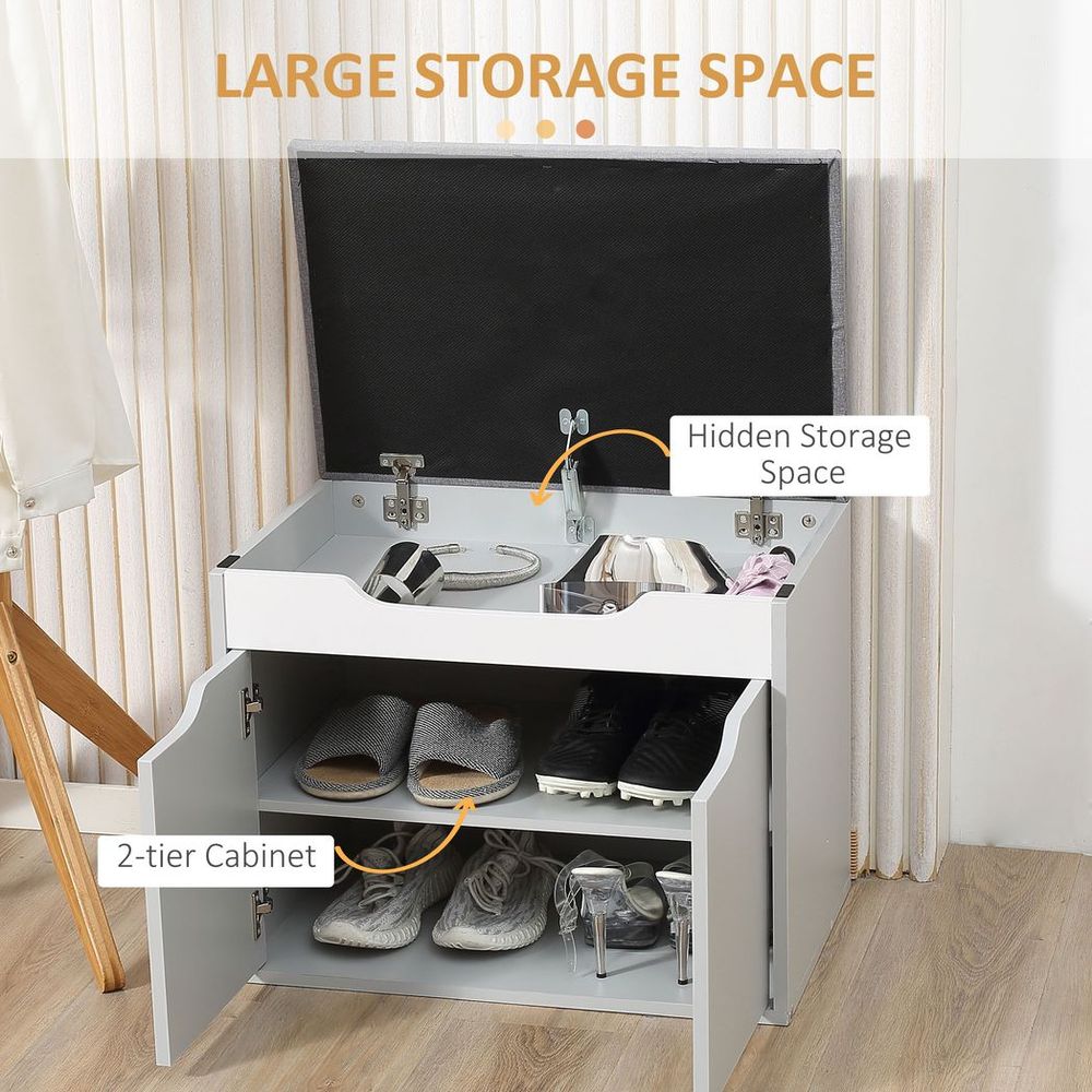 Shoe Storage Bench w/ Cabinet Adjustable Shelf and Cushion for Entryway Grey - Shoe Storage from HOMCOM