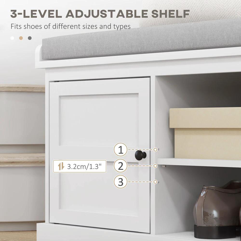 HOMCOM Shoe Storage Bench with Cushion 2 Cabinets for Entryway Hallway White - Uncategorized Shoe Storage