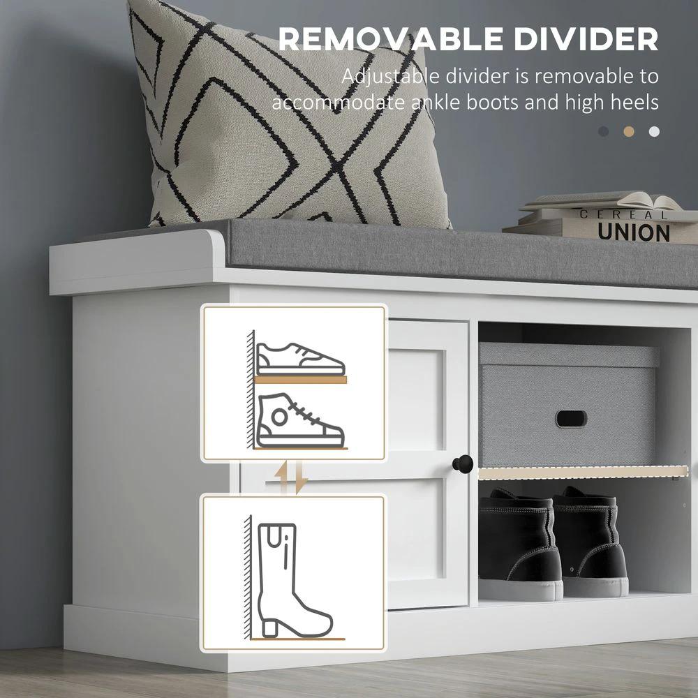 HOMCOM Shoe Storage Bench with Cushion 2 Cabinets for Entryway Hallway White - Uncategorized Shoe Storage
