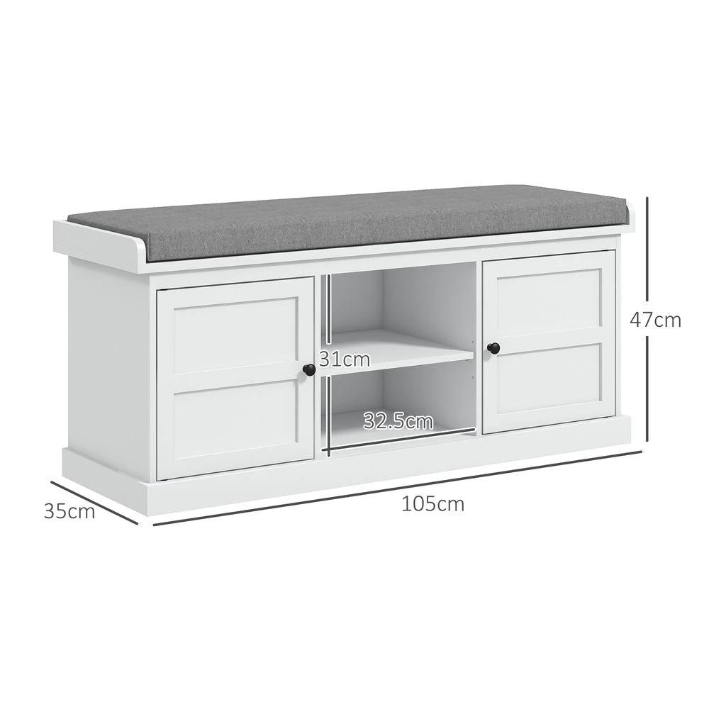 HOMCOM Shoe Storage Bench with Cushion 2 Cabinets for Entryway Hallway White - Uncategorized Shoe Storage