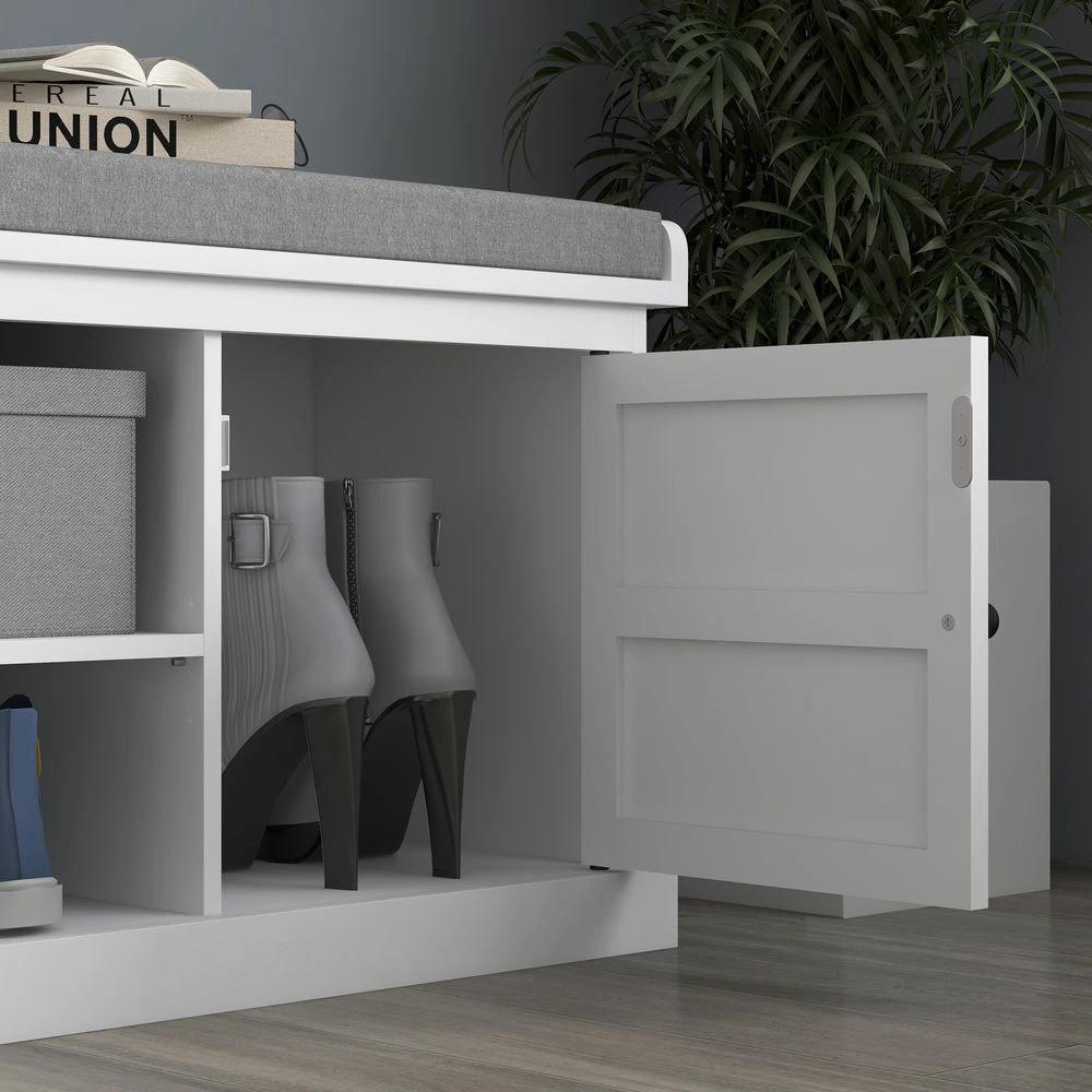 HOMCOM Shoe Storage Bench with Cushion 2 Cabinets for Entryway Hallway White - Uncategorized Shoe Storage
