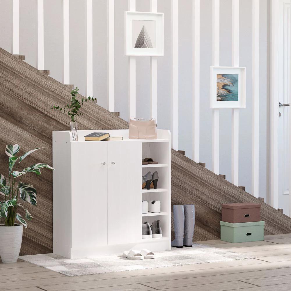 Shoe Storage Cabinet Home 2 Doors w/Adjustable 4 Shelves White by HOMCOM
