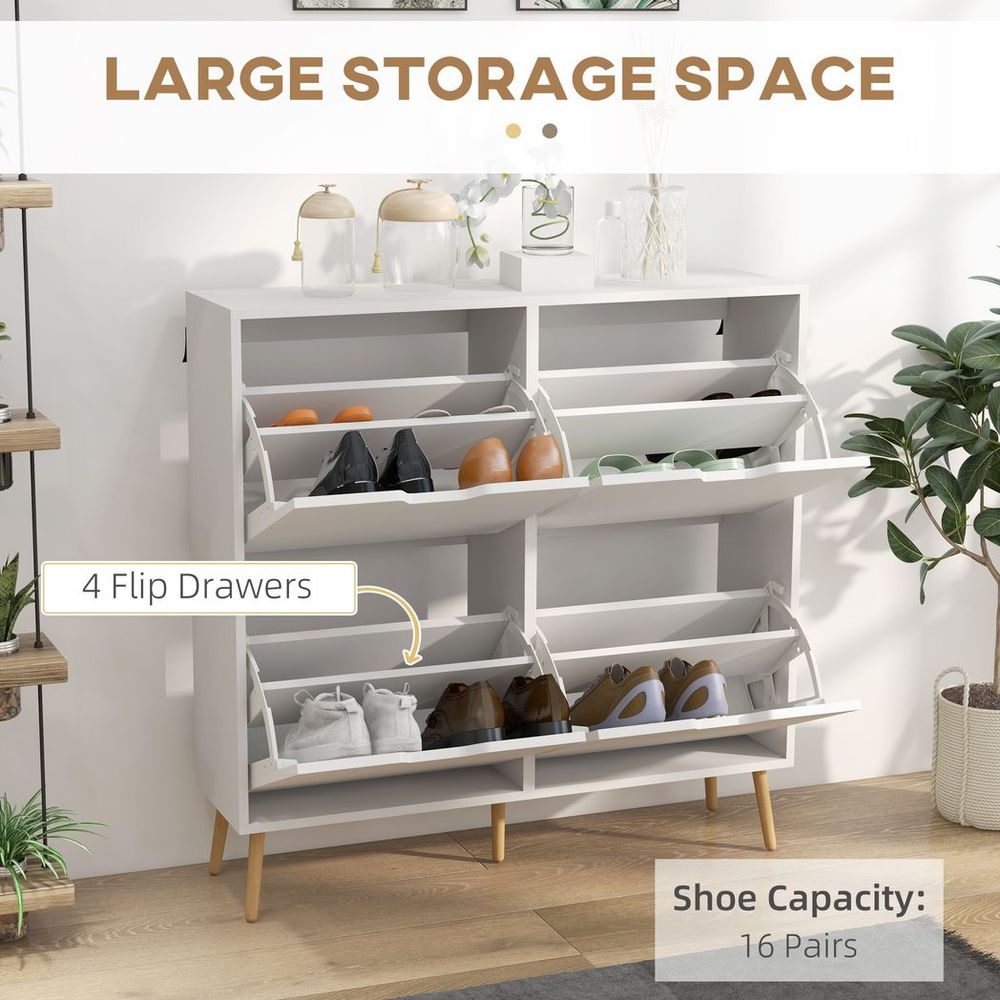 Shoe Storage Cabinet with 4 Flip Drawers for 16 Pairs of Shoes, White Homcom - Shoe Storage from HOMCOM