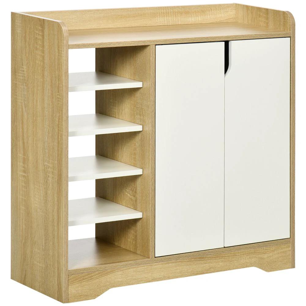 Shoe Storage Organizer w/ Double Door Cabinet Open Shelves for Hallway Entryway by HOMCOM