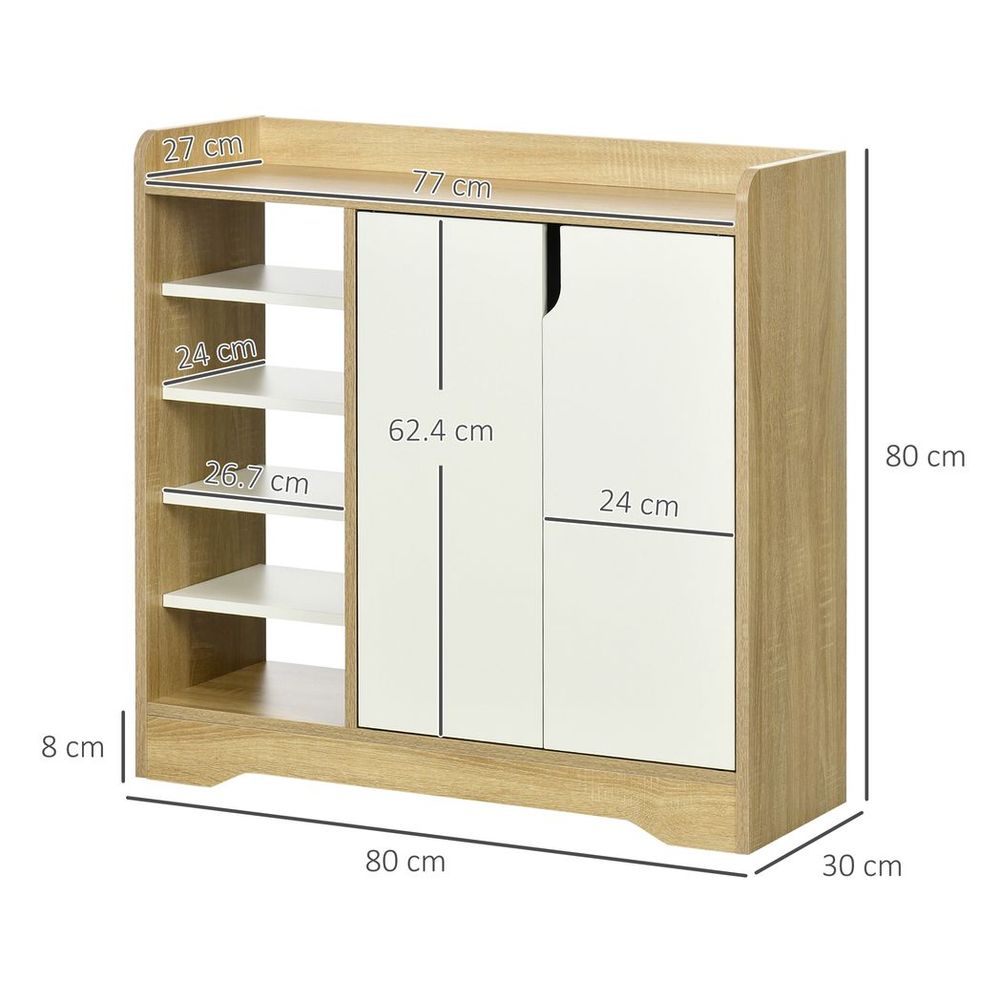 Shoe Storage Organizer w/ Double Door Cabinet Open Shelves for Hallway Entryway - Shoe Storage from HOMCOM
