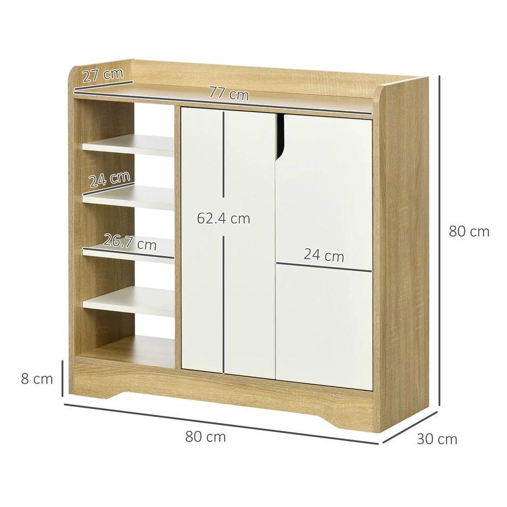 Shoe Storage Organizer w/ Double Door Cabinet Open Shelves for Hallway Entryway by HOMCOM