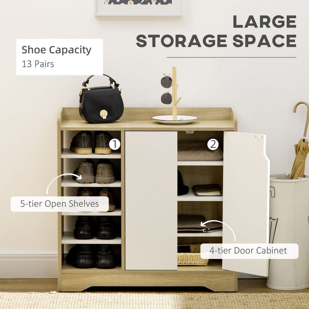 Shoe Storage Organizer w/ Double Door Cabinet Open Shelves for Hallway Entryway - Shoe Storage from HOMCOM