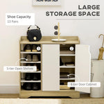 HOMCOM Shoe Storage Organizer w/ Double Door Cabinet Open Shelves for Hallway Entryway - Uncategorized Shoe Storage