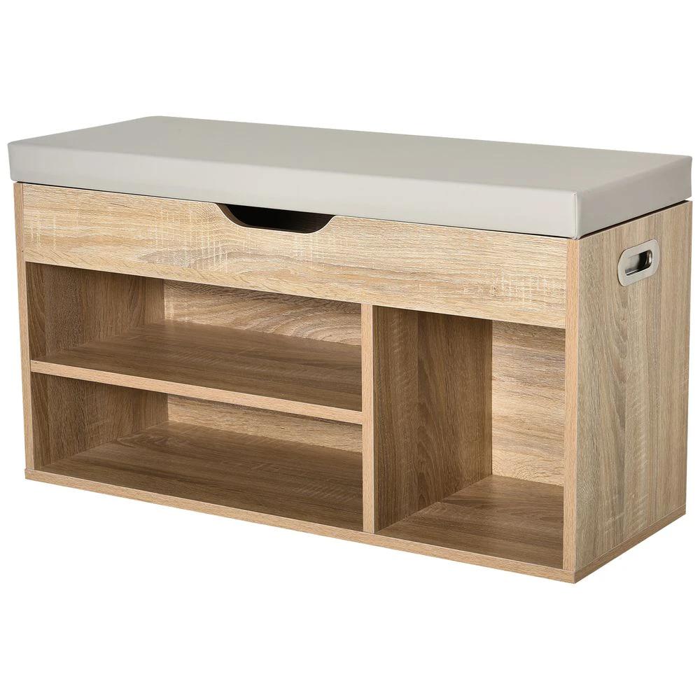 Sit-On Shoe Storage w/ Hidden Compartment Handles Sponge Top 80x30x43 cm Grey by HOMCOM
