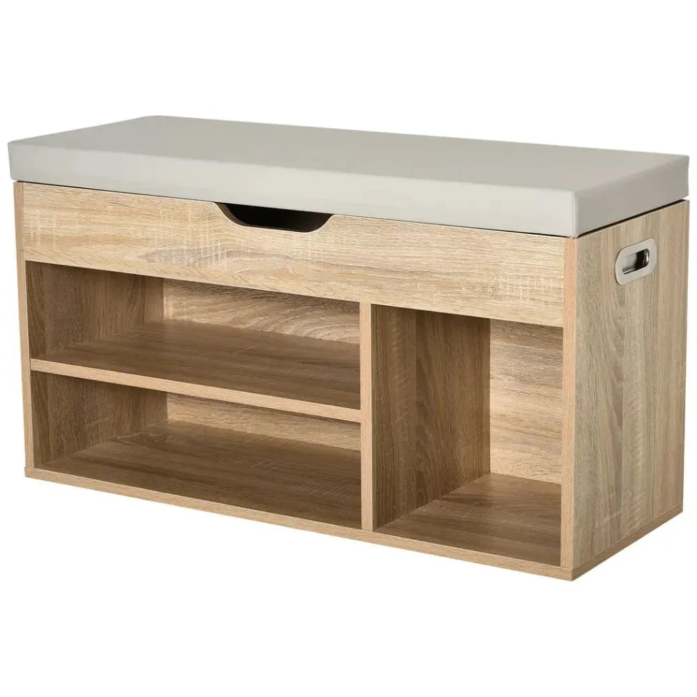 Sit-On Shoe Storage w/ Hidden Compartment Handles Sponge Top 80x30x43 cm Grey by HOMCOM