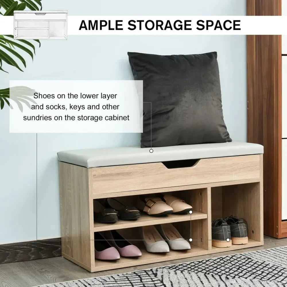 Sit-On Shoe Storage w/ Hidden Compartment Handles Sponge Top 80x30x43 cm Grey by HOMCOM