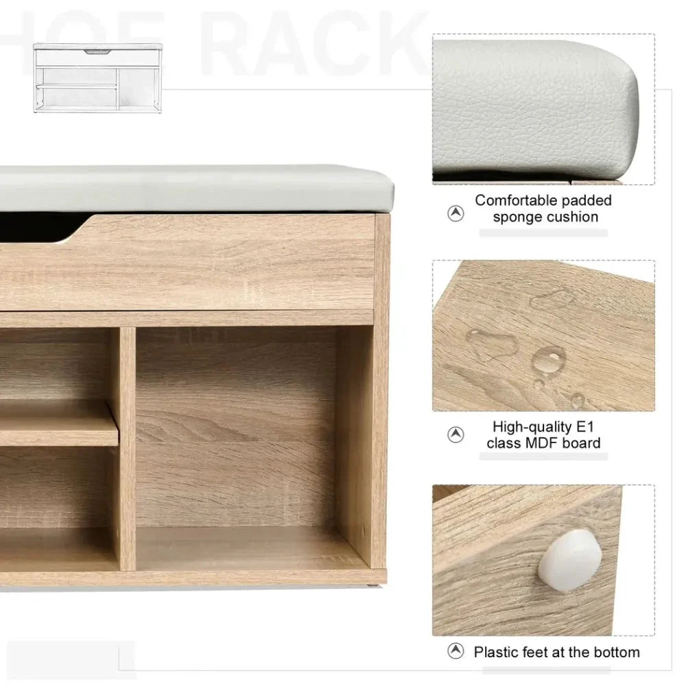 Sit-On Shoe Storage w/ Hidden Compartment Handles Sponge Top 80x30x43 cm Grey by HOMCOM