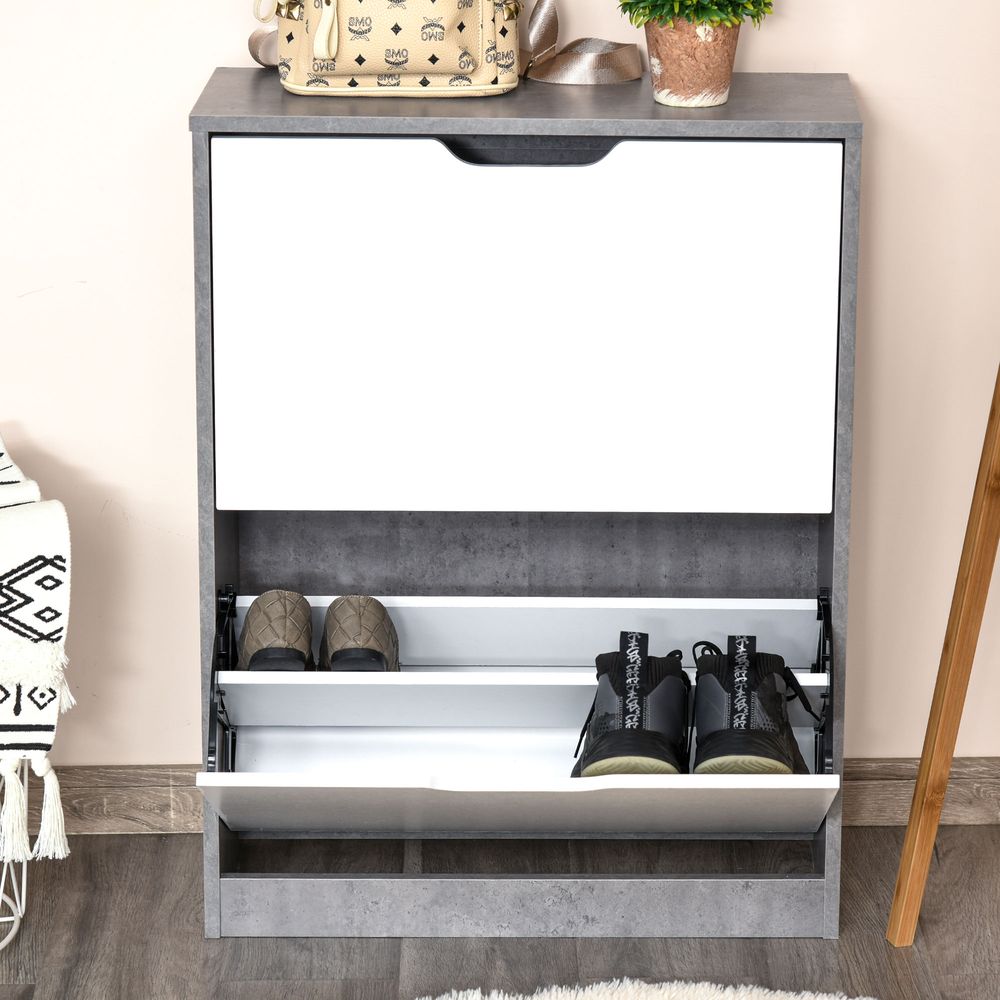 Two Drawer Shoe Cabinet Home Storage Organiser  Groove Handles Hallway HOMCOM - Shoe Storage from HOMCOM