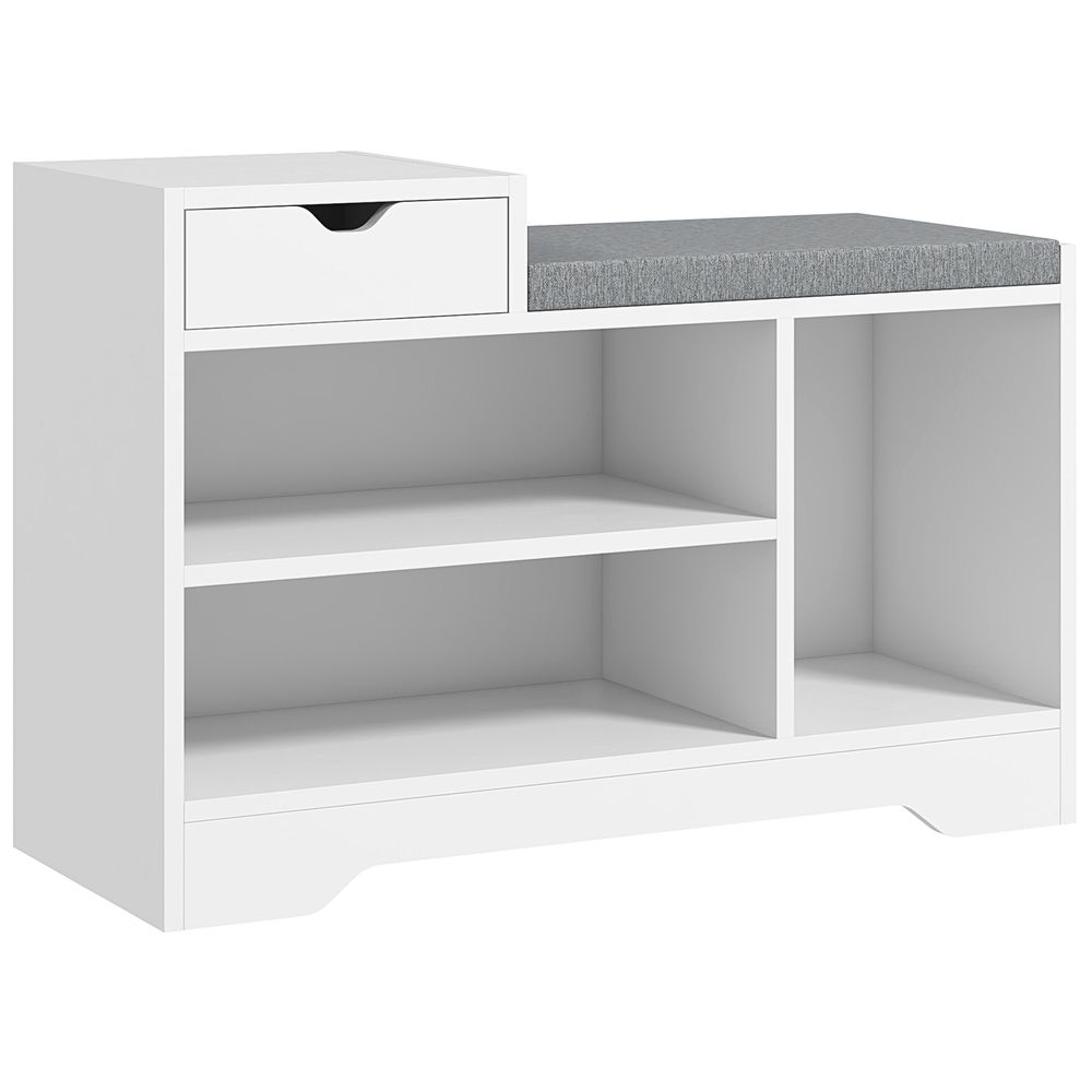 Upholstered Entryway Shoe Bench with Storage Drawer Open Shelf White - Shoe Storage from HOMCOM
