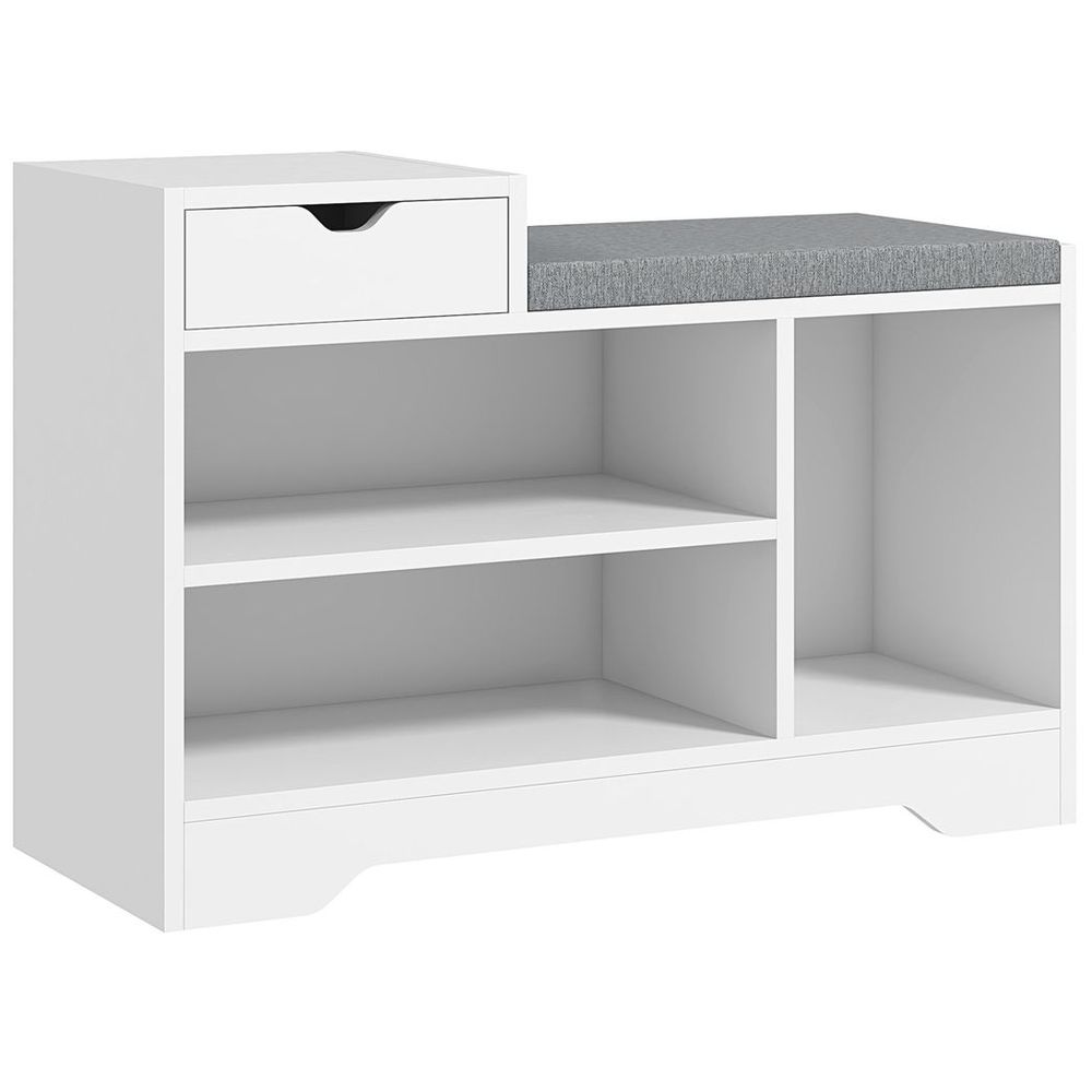 Upholstered Entryway Shoe Bench with Storage Drawer Open Shelf White - Shoe Storage from HOMCOM