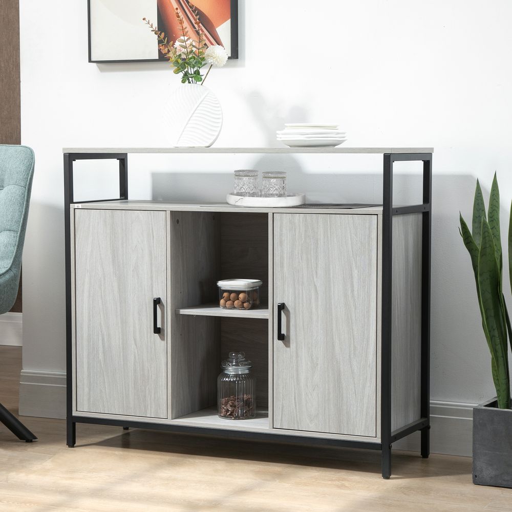 Sideboard, Steel Frame 2 Doors and Adjustable Shelves Light Grey - Sideboard from HOMCOM