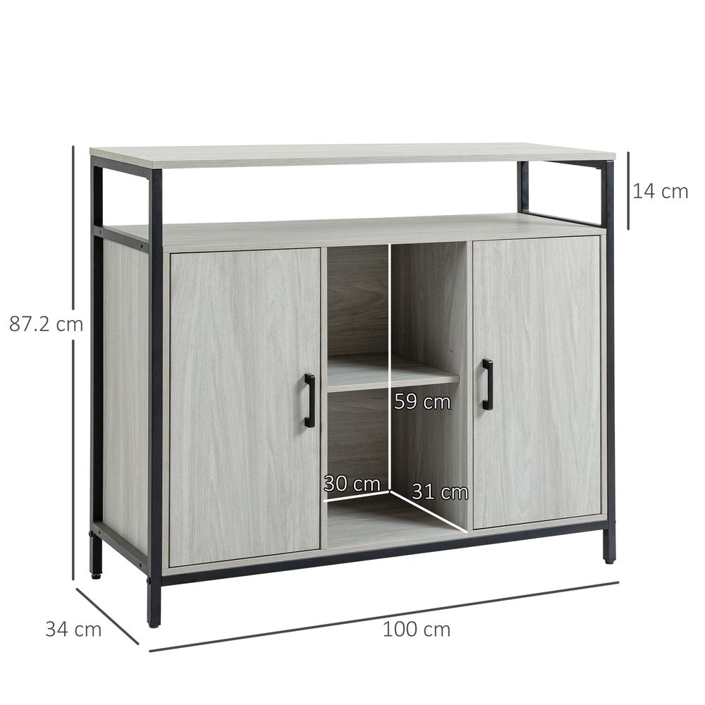 Sideboard, Steel Frame 2 Doors and Adjustable Shelves Light Grey - Sideboard from HOMCOM