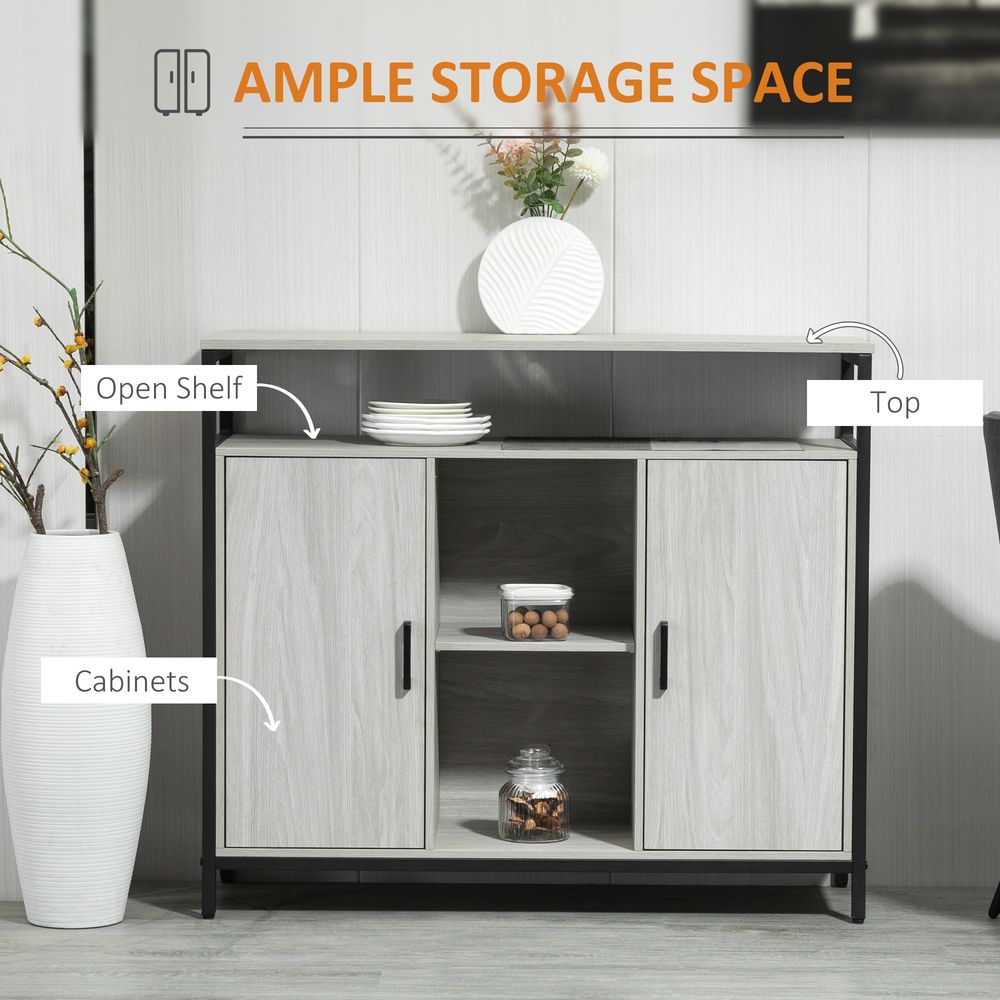 Sideboard, Steel Frame 2 Doors and Adjustable Shelves Light Grey - Sideboard from HOMCOM