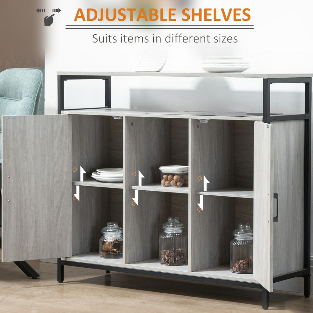 Sideboard, Steel Frame 2 Doors and Adjustable Shelves Light Grey - Sideboard from HOMCOM