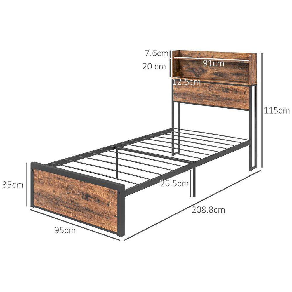 3.1FT Homcom Single Bed Frame with Storage Headboard and Under Bed Storage - Single Bed from HOMCOM
