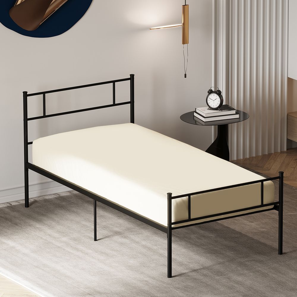 Single Metal Bed Frame  Headboard and Footboard, Underbed Storage Space - Single Bed from HOMCOM