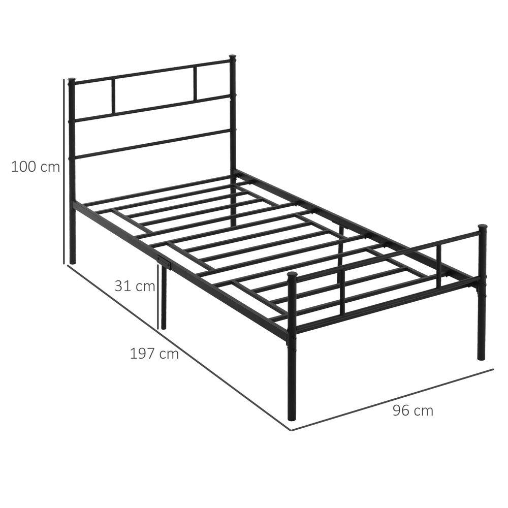 Single Metal Bed Frame  Headboard and Footboard, Underbed Storage Space - Single Bed from HOMCOM