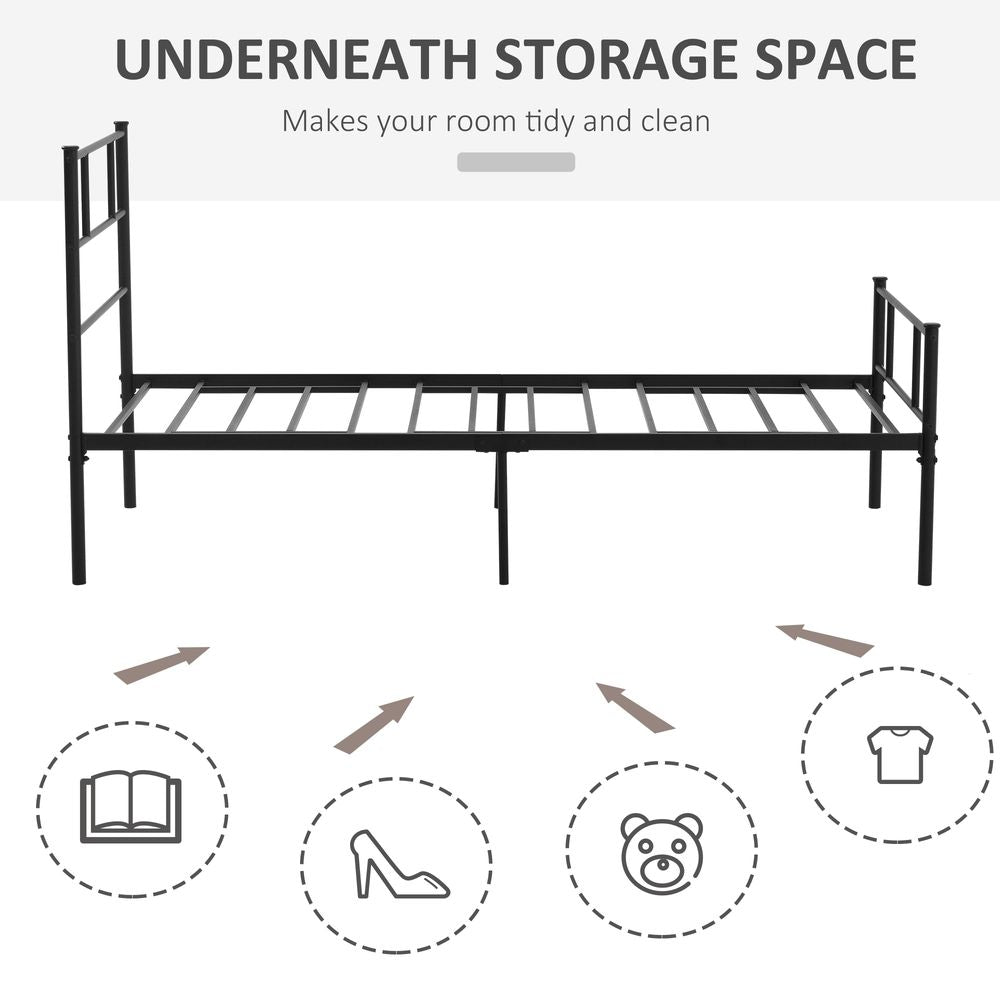 Single Metal Bed Frame  Headboard and Footboard, Underbed Storage Space - Single Bed from HOMCOM
