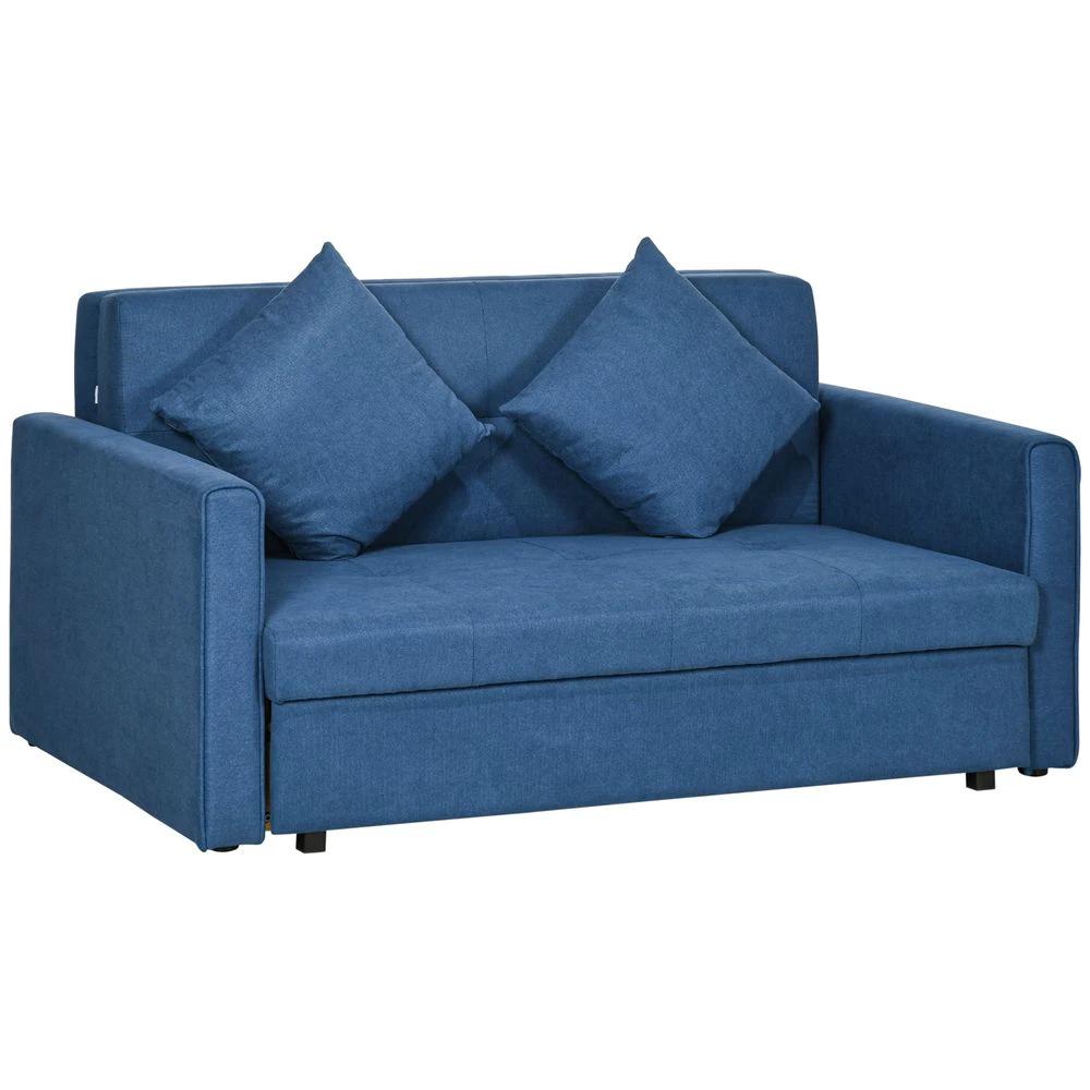 2 Seater Homcom Sofa Bed Convertible Bed Settee w/ 2 Cushions Storage Blue by HOMCOM